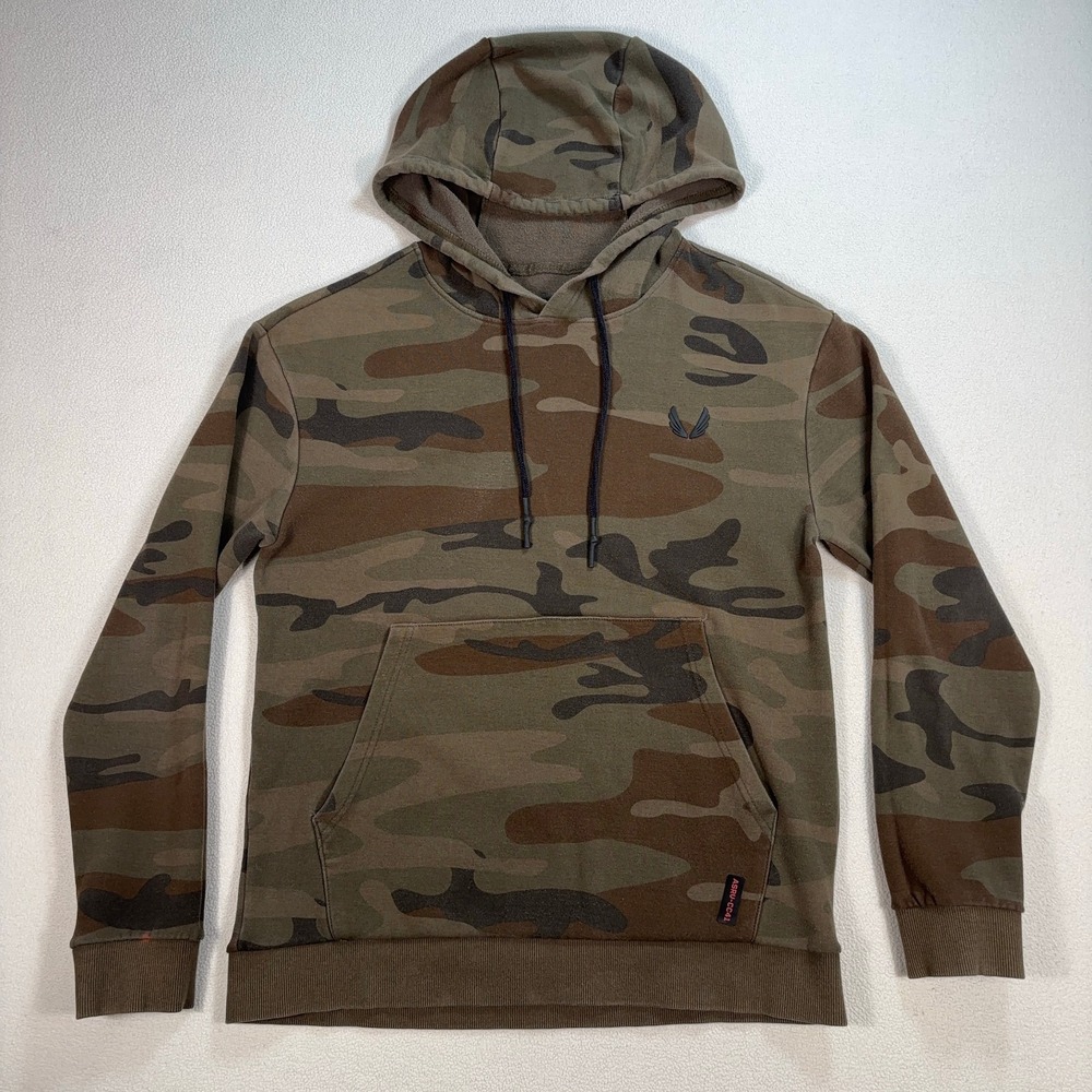ASRV Aesthetic Revolution Hoodie Men's S Green Camo Drawstring Pocket Logo CC41